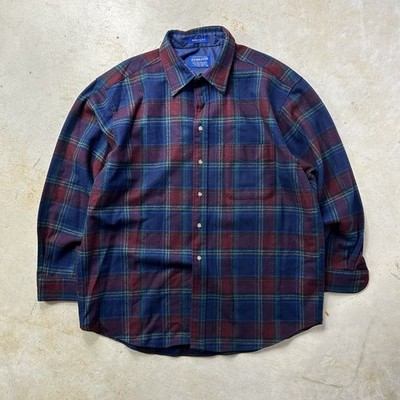 Pendleton Vintage Virgin Wool Flannel Plaid Button-Up Shirt shadow XL MINT