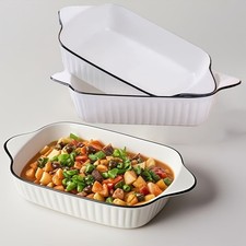 3Pcs Rectangular Ceramic Baking Dishes with Handles – White Oven-Safe Bakeware
