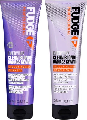 Fudge Professional Everyday Clean Blonde Damage Rewind, Purple Shampoo & Condit