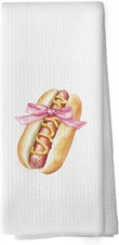 Coquette Bow Hot Dog Kitchen Towels - Pink Preppy Inappropriate Dish Towels Gift