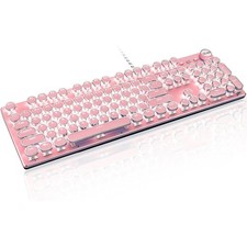 Typewriter Style Retro Wired Mechanical Gaming Keyboard, PINK White LED