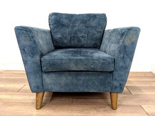 ARMCHAIR French Connection Electric Recliner Blue Velour FREE DELIVERY