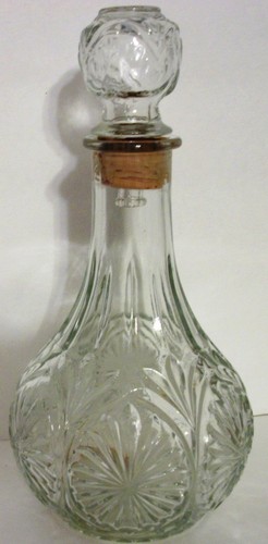 Star Cameo Pattern Glass LIQUOR Wine Bottle DECANTER Bulb Stopper Cork Seal 10" - Picture 3 of 4