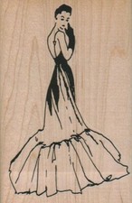 Lady In Evening Gown 2 1/2 x 3 3/4" Rubber Stamp, People Stamp, Woman Stamp