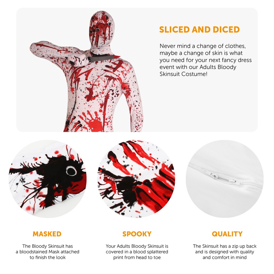 BLOODY SKIN SUIT HALLOWEEN COSTUME ADULTS OVERKILL BLOOD STAINED FANCY