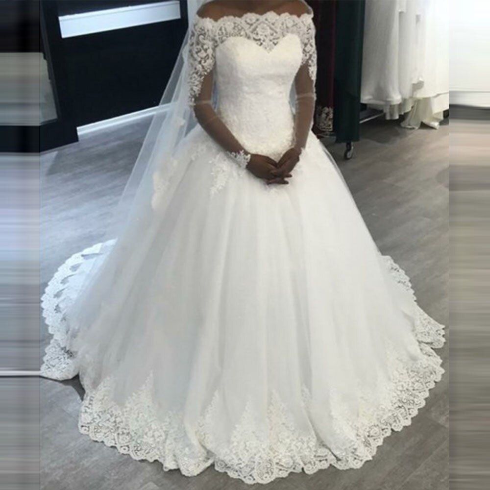 Elegant Off The Shoulder Wedding Dresses Lace Applique Long Sleeves A-Line Gowns | eBay Elegant Off The Shoulder Wedding Dresses Lace Applique Long Sleeves A-Line Gowns | eBay