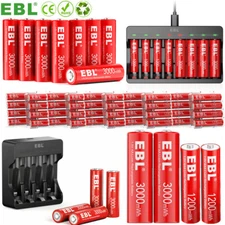EBL 1.5V AA AAA Batteries Rechargeable Lithium Li-ion /Optional Charger Lot