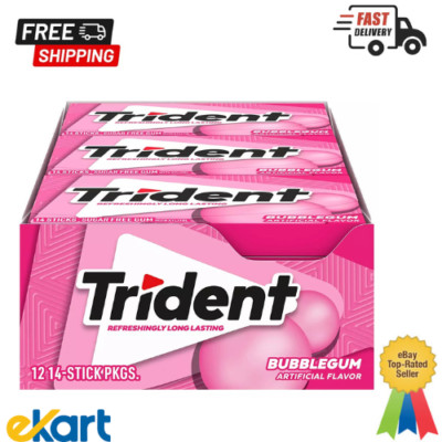 Trident Bubblegum Sugar Free Gum, 12 Packs of 14 Pieces (168 Total Pieces)