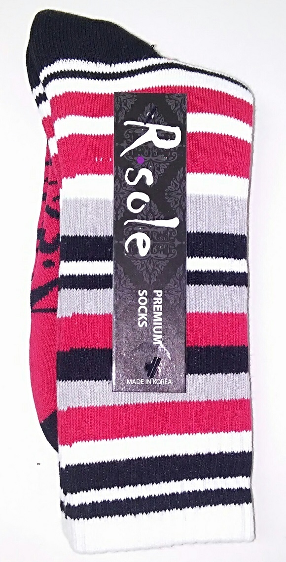 SAOLA R. SOLE STRIPES Calze Crew Marca Premium Bianco Nero Rosso e Grigio SPEDIZIONE GRATUITA