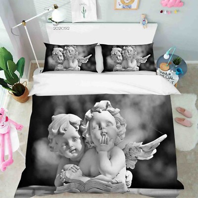 3D Engel Statue Kunst Modern Grau Quilt Cover Set Bettwäsche Sets Kissenbezüge