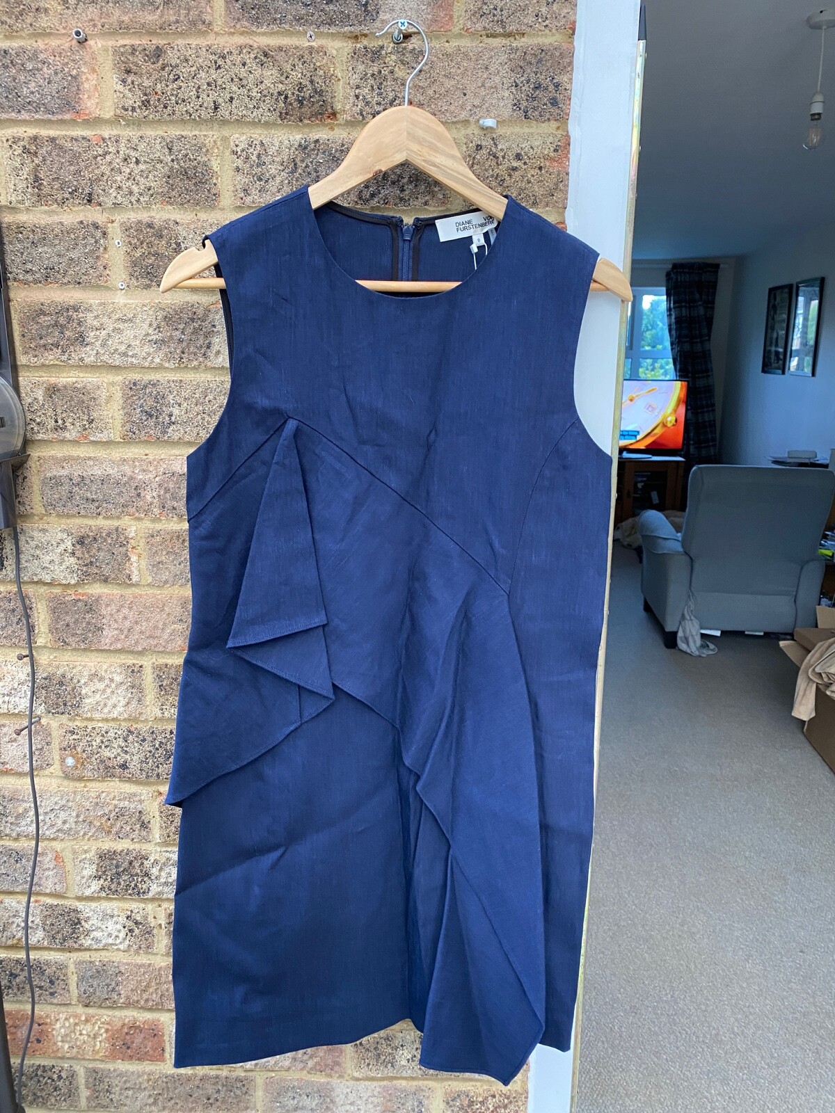 BNWT Diane von Furstenberg DVF Navy Ruffle Dress - Size UK 12 - RRP £299
