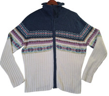 Vintage Tiara International Fair Isle Cardigan Sweater Medium Full Zip Mock Neck
