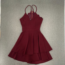 B. Darlin Maroon Mini Dress Juniors 1/2 Fit & Flare Evening Party Wear Lace Back