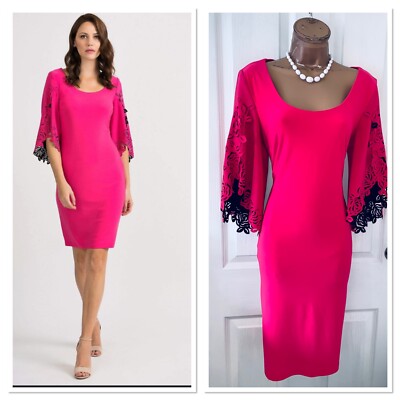 Joseph Ribkoff Hyper Pink Cut Out Bell Sleeve Dress Uk Size 14