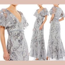 NWT Mac Duggal 6 67908 Embellished VNeck Butterfly Sleeve Trumpet Gown J1677