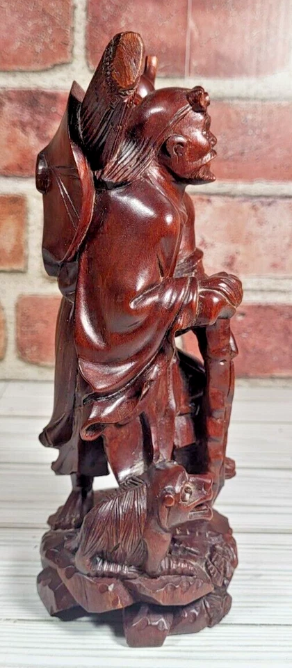 ANTIGUA ESCULTURA CHINA JAPONESA TALLADA A MANO MADERA CAZADOR COLECCIONABLE 8,5" Foto 4 de 4