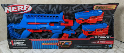 Nerf Alpha Strike Blaster Kit 4 Guns 12 Elite Bullets Large Set Blue & Red Blast