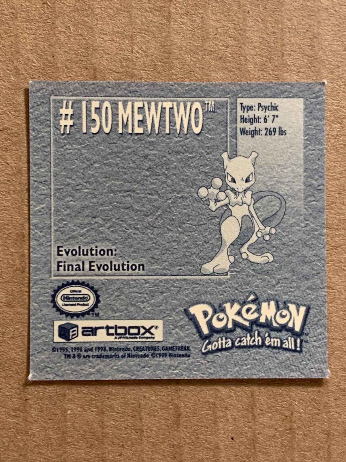 Pokemon 1999 Artbox Series 1 Stickers Mewtwo 150. FREE SHIPPING! - Picture 8 of 12