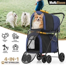 Folding Double Dog Stroller Portable Jogging Adjustable Travel Carrier 4 Wheels