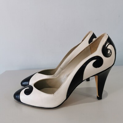 Carvela creme-schwarze Swirl-High-Heels Party Kreuzfahrt UK-Größe 4