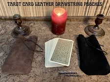 Custom Suede Leather Drawstring Tarot Oracle Card Bag Pouch Black or Brown