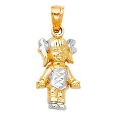 14k Yellow White Gold Girl Pendant Gift Friends Kid Child Charm Small Tiny