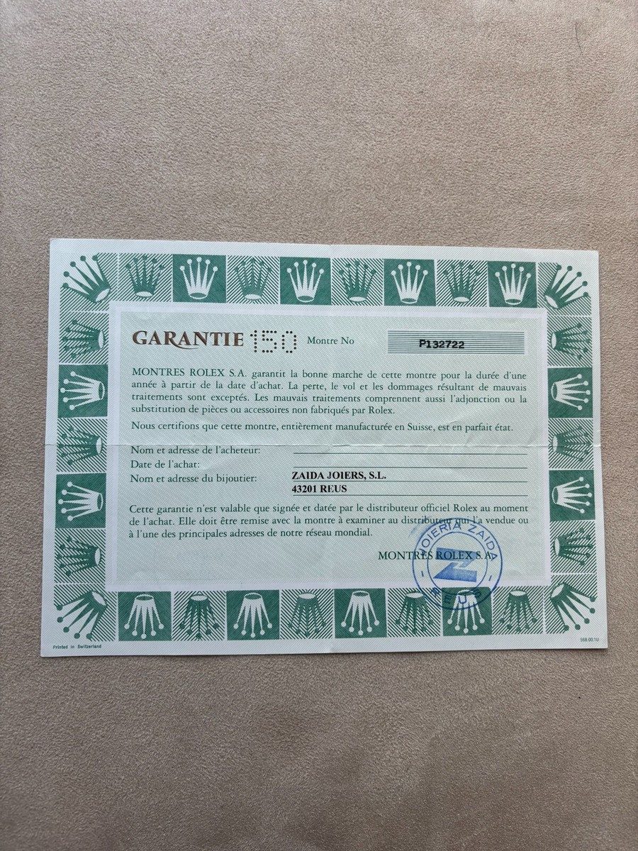 Rolex Datejust Watch Blank Name Date Warranty Guarantee Certificate  1984-2005
