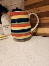 SWIRL Hand Painted Rainbow Multi Color Stripes Large 12 In. Bowl & Pitcher EC