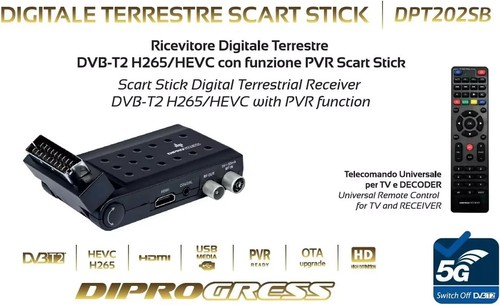 DPT202SB - Ricevitore Digitale Terrestre Scart Stick DVB-T2 H265/HEVC Main 10, C - Foto 4 di 4