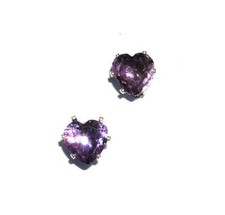 EARRINGS Cubic Zirconia Silver Plate Studs 8mm MEDIUM LAVENDER CZ HEARTS