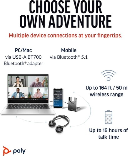 Plantronics Poly Voyager Focus 2 UC Wireless Headset & Charge Stand - Black NEW - Picture 5 of 7