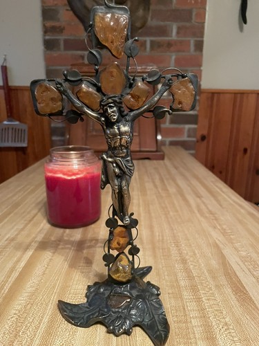 Mid Century Bronze and Baltic Amber table cross - 第 1/3 張圖片