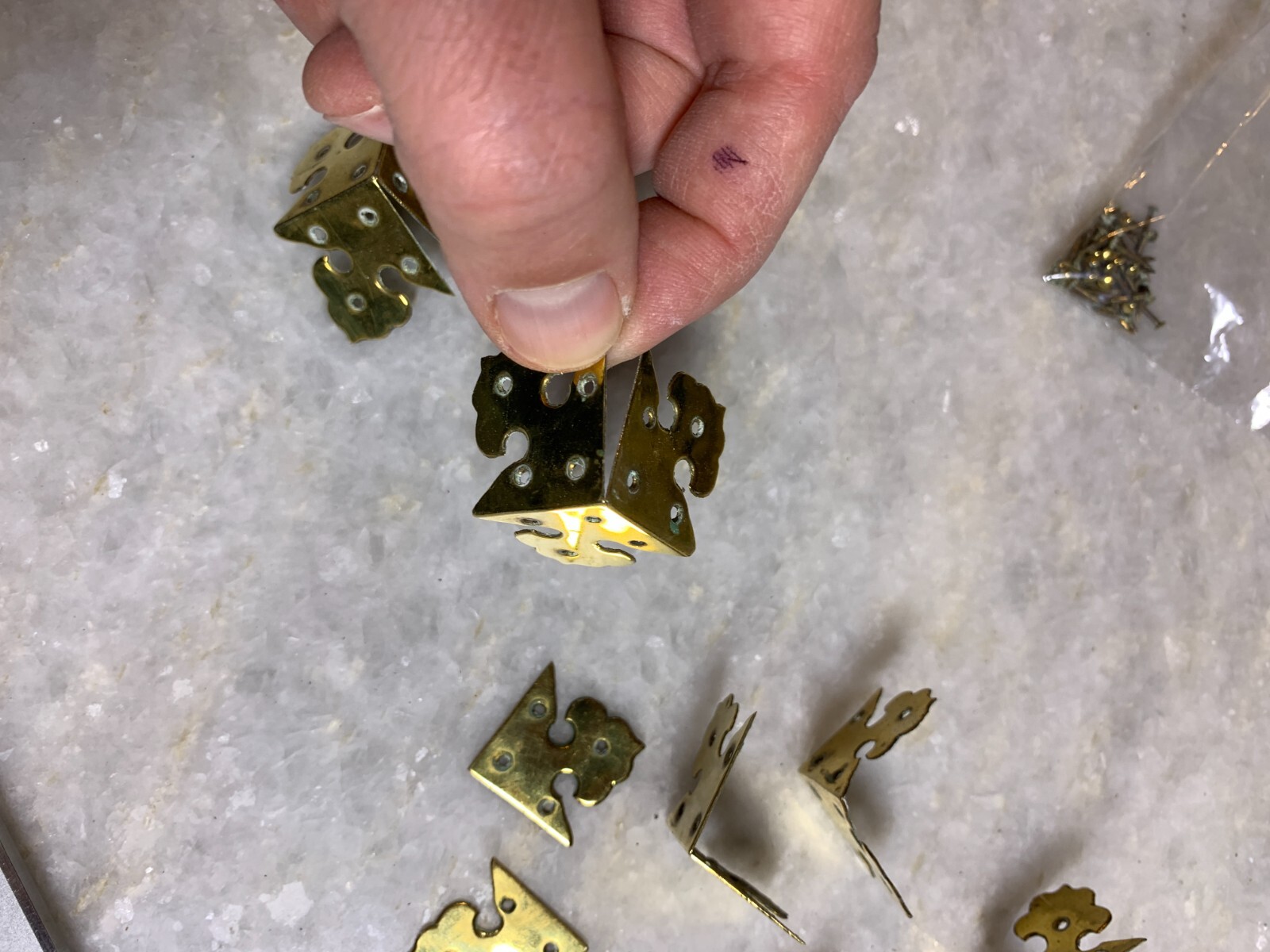 Antique Vintage Brass Box Trunk Chest Corner Guard Guards Protectors Metal Gold