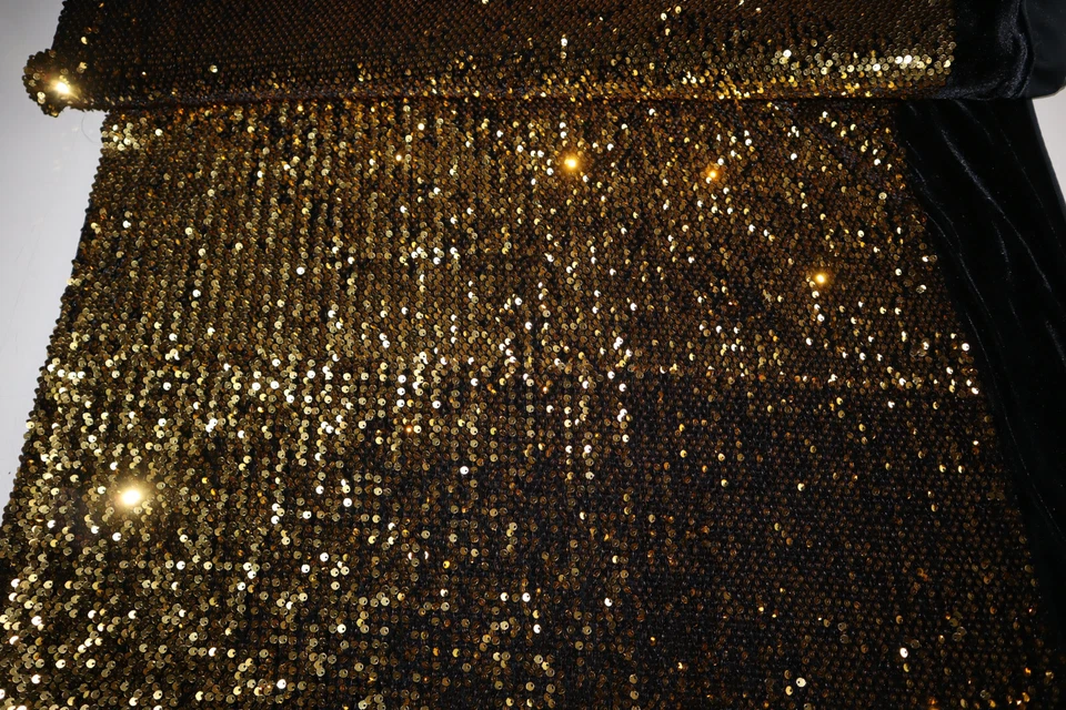 bestickter Stretch-Samt m. Pailletten, gold-schwarz, Br: ca. 126 cm, Mischgewebe - Bild 2 von 4