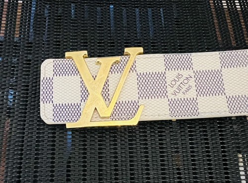 Authentic Louis Vuitton Damier Azur Canvas Leather Gold LV Initials Belt 85/34 - Picture 9 of 13
