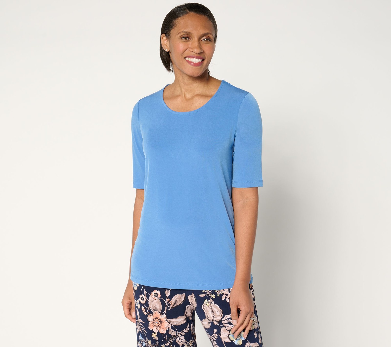 Susan Graver Women's Top Plus Sz 4X Modern Essentials Liquid Knit Blue A677167