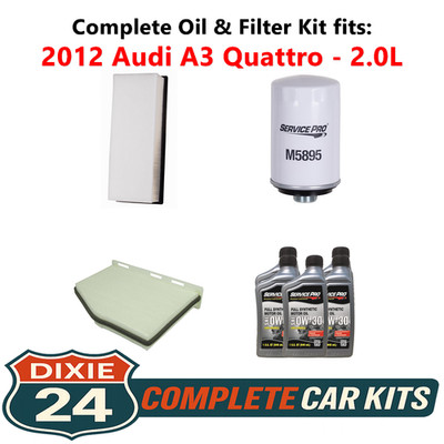 2012 Audi A3 Quattro 2.0L Complete Cabin, Air & Oil Filter Kit (0W-30)