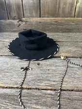 VTG Kids Costume Cowboy Whipstitched Black Felt Hat Drawstring 1950s 1960s Toy