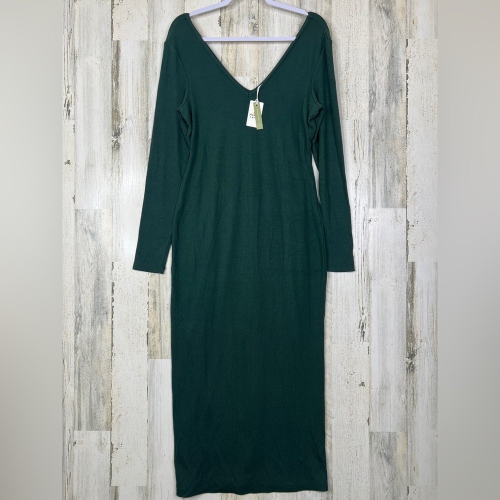 green ribbed maxi dress Women's Khaki Green Linden Slub Rib Maxi Dress | Size: S