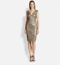 Tadashi Shoji Dress Womens 6 Olive Green Sequin Lace Sheath Cocktail Party