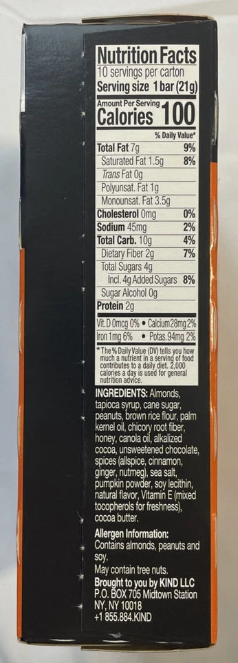 Батончики для закусок KIND THINS Chocolate Pumpkin Spice без глютена 10 штук 0,74 унции - Изображение 3 из 4