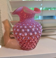 Vintage Fenton Cranberry Opalescent Hobnail Vase 5 1/2 inches tall