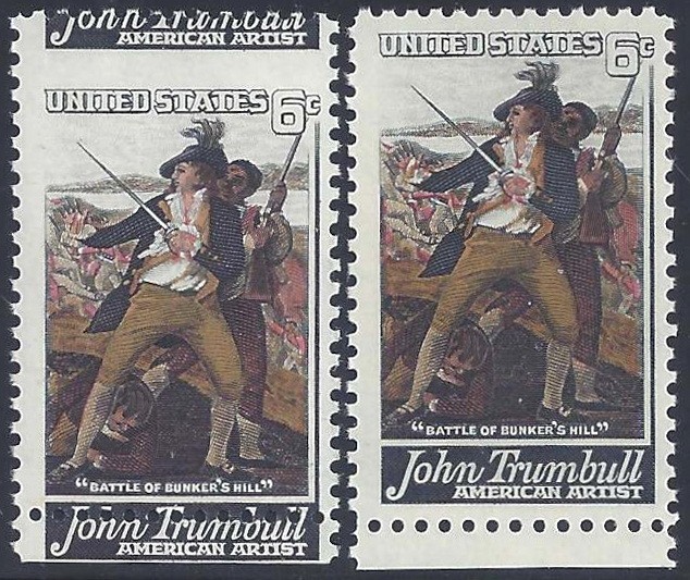 1361 - Huge Margin Misperf Error/EFO John Trumbull "Battle at Bunker Hill" MNH 