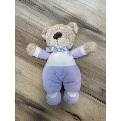 HTF Carter s 10  Plush Tan Purple White Sleeper Teddy Bear Rare No Rattle