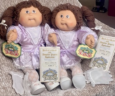 Cabbage Patch Kids 1985 Identical Twin Girl Dolls Brown Braids Displayed Only