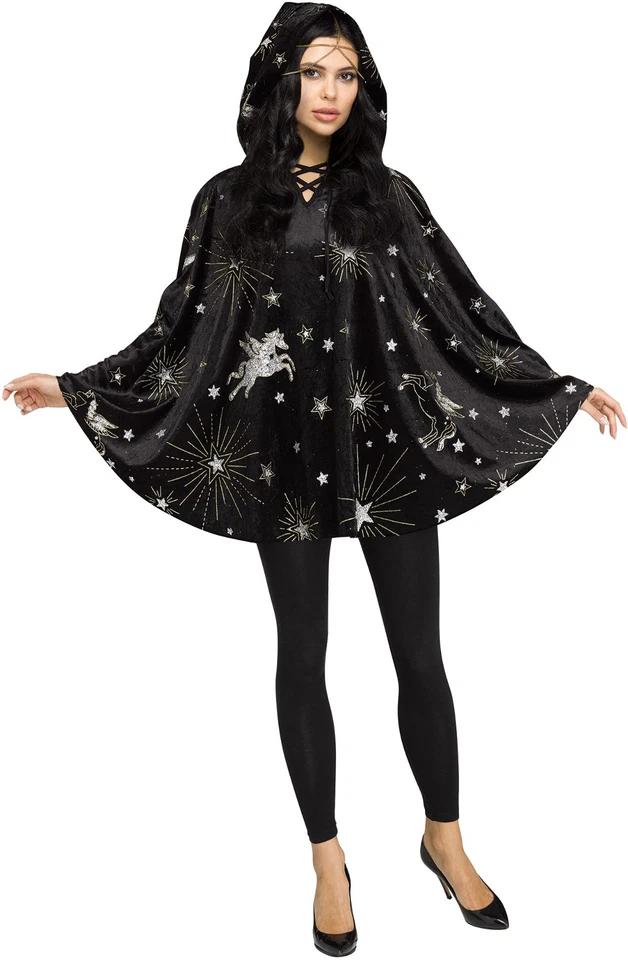 Poncho Hechicera Celestial Terciopelo Adultos Disfraz Accesorio Foto 2 de 2