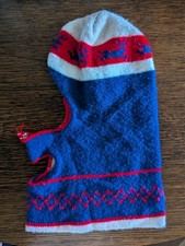 Vintage Knit Ski Mask 1970s Full Face Balaclava 3-Hole Reindeer Red White Blue