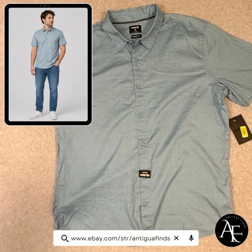Hurley Men XL Blue Geometric Stretch Short Sleeve Button Down Shirt CQ3998 - product listing photo