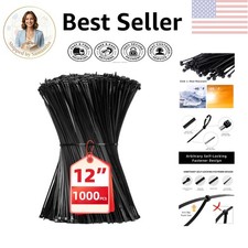Self-Locking Nylon Cable Ties, 12 Inch Black Zip Ties 1000 Pack - 50 lb Strength
