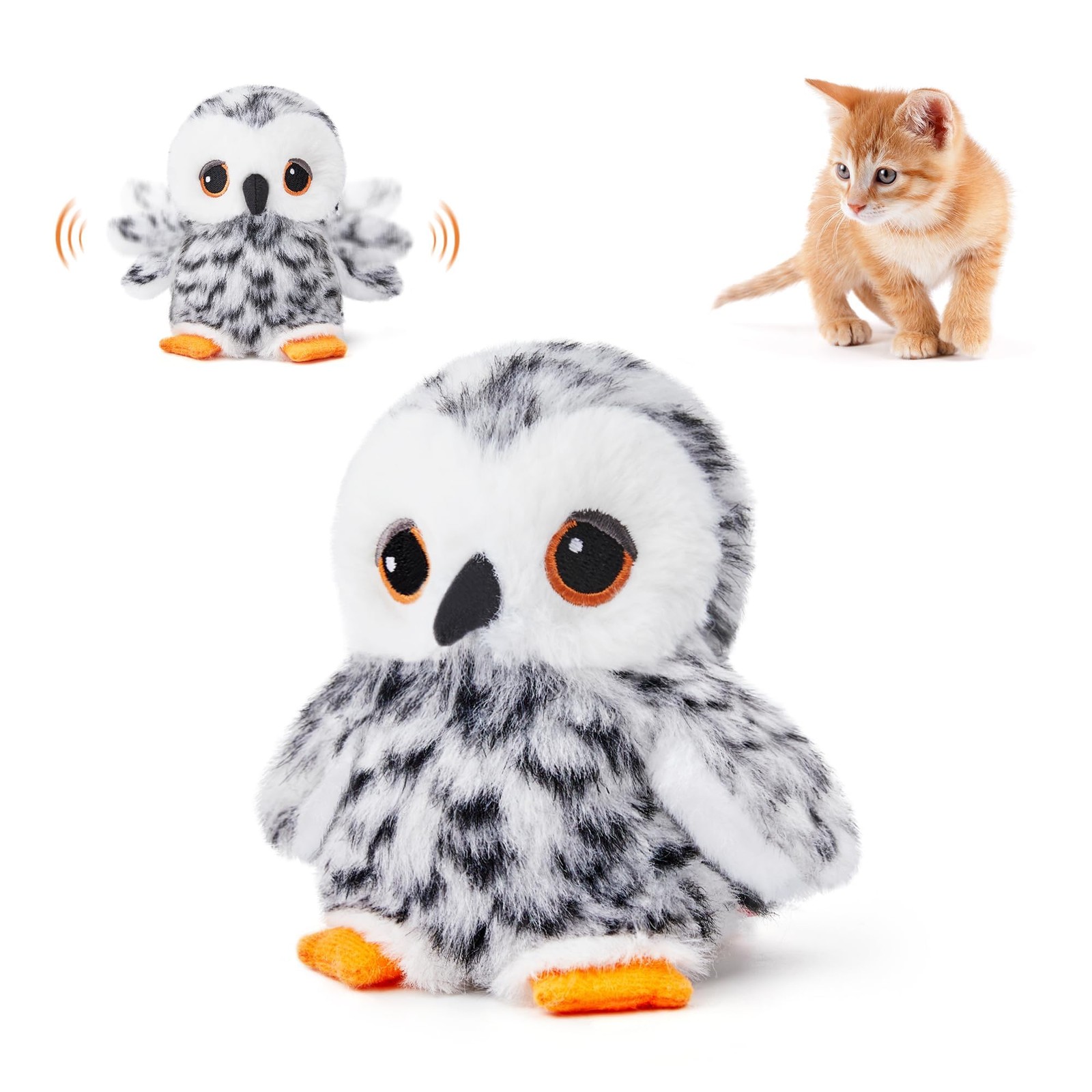 Flapping Owl Cat Toys (No Flying), Lifelike Bird Chirp, Rechargeable Touch